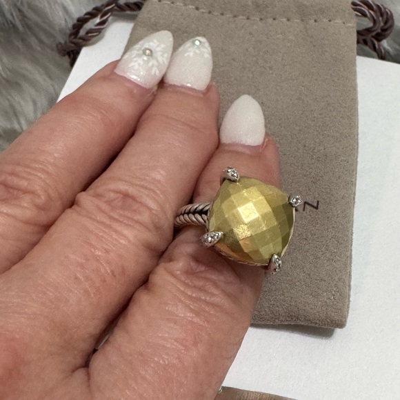 David Yurman 14mm Square Gold Dome Diamond Chatelaine Ring 925/18K - Picture 9 of 10